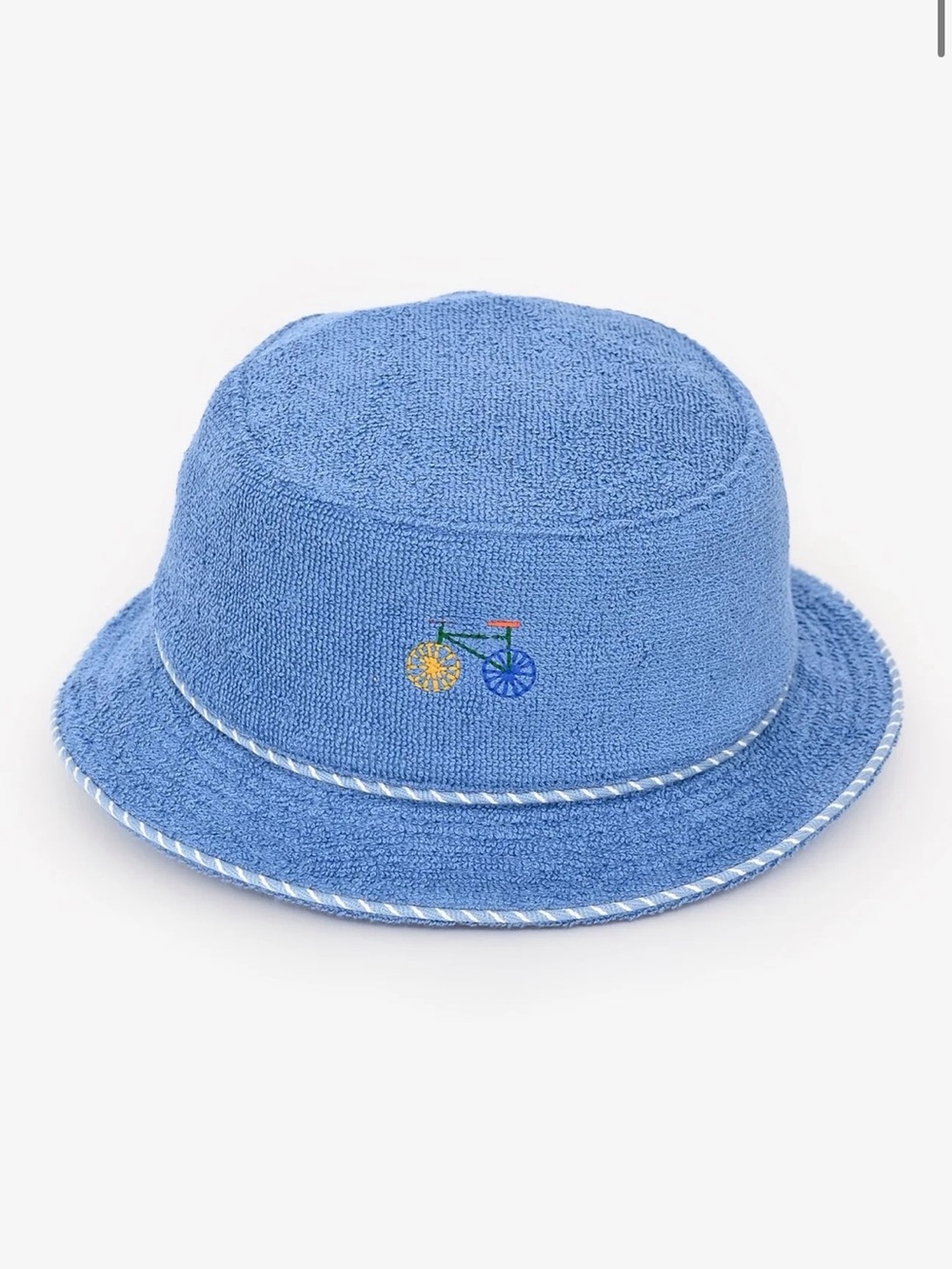 Hermes Blue Terry Cloth Bucket Hat with Embroidered Bicycle